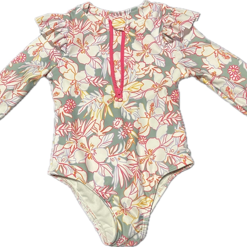Wonder Nation Floral Long Sleeve Rashguard - Pink and Cream